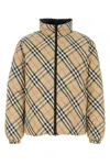 Burberry Beige Reversible Down Jacket With Hood And All-over Check Motif In Tech Fabric Man In Multicolor