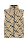 Burberry Beige Sleeveless Vest With All-over Check Motif In Tech Fabric Man In Multicolor