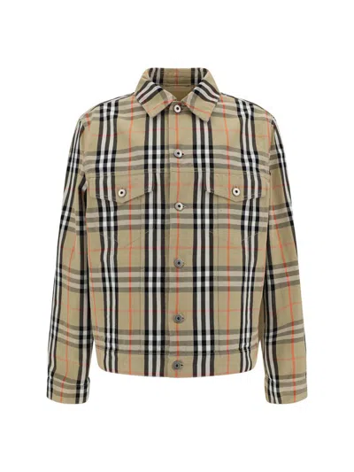 Burberry Beige Check Cotton Jacket In Sand Ip Check