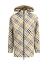 Burberry Check Pattern Hooded Jackets In Sand Ip Check