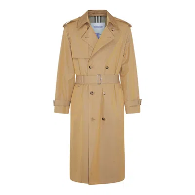 Burberry Double Breasted Belted Trench Coat In Beige