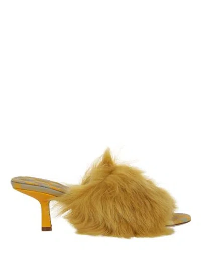 Burberry Jackie Shearling And Leather Mules In Yellow