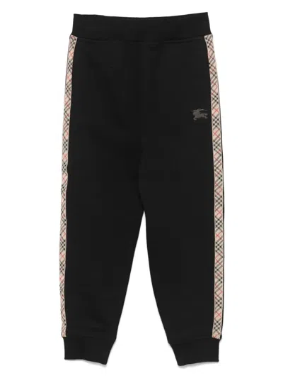 Burberry Kids' Jackson Check Trim Cotton Jogging Pants In Black