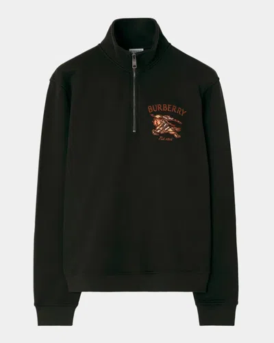 Burberry Knight Check Cotton Half-zip Sweater In Black