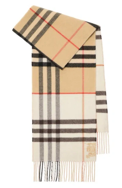 Burberry Jacquard Check Double Face Cashmere Fringe Scarf In Brown