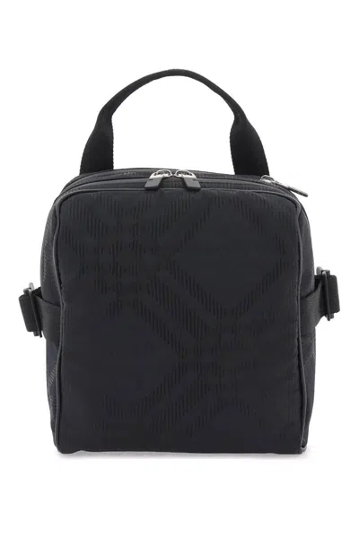 Burberry Men's Black Jacquard Check Shoulder Crossbody Handbag In Nero