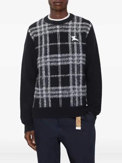 Burberry Jacquard-check Wool Sweater In Black