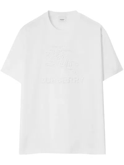 Burberry Jacquard Logo-embossed Cotton T-shirt In White