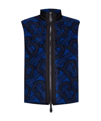 Burberry Jacquard Logo Fleece Gilet In Blue