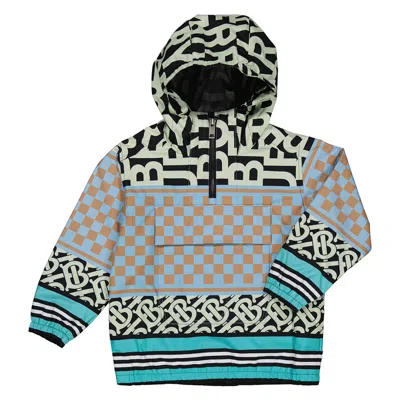 Burberry Kids'  Jade Blue Montage-print Hooded Jacket In Blue/green