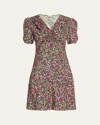 Burberry Jade Floral-print Silk Ruched Short-sleeve Mini Dress In Multi