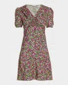 Burberry Jade Floral-print Silk Ruched Short-sleeve Mini Dress In Pink