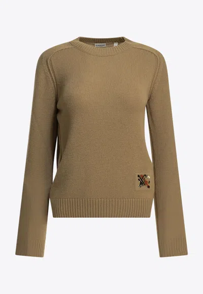 Burberry Janelle Ekd Patch Knit Sweater In Green