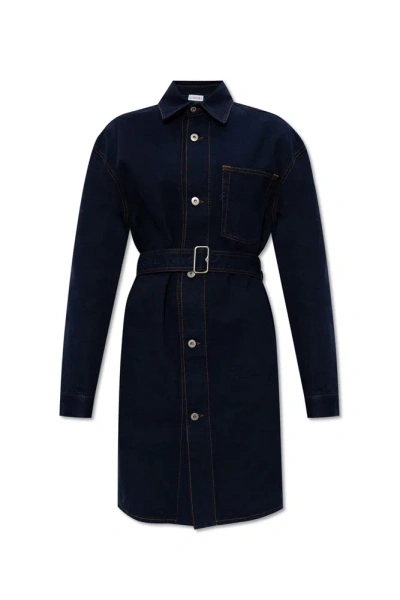 Burberry Japanese Belted Buttoned Denim Shirt Dress In Blue