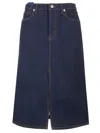 Burberry Japanese Front-slit Denim Midi Skirt In Blu