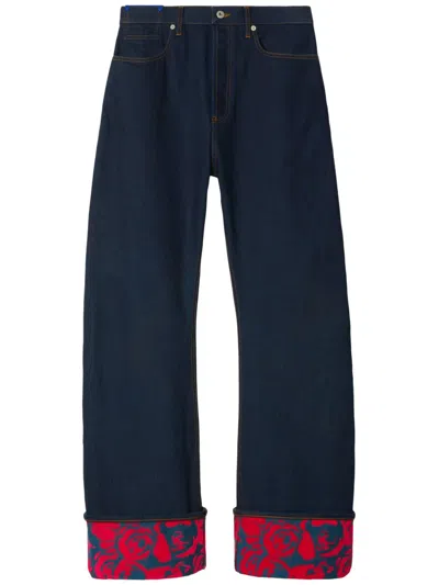 Burberry Straight Hem Patterned Denim Jeans In Blue