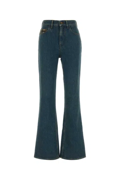 Burberry Flared Denim Trousers Front And Back Pockets In Animal Print