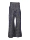 Burberry High Waist Plaid Pattern Trousers With Belt In Gray
