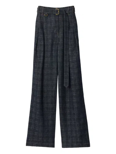 Burberry Checked Twill-trimmed Brushed Cotton-blend Wide-leg Pants In Multi