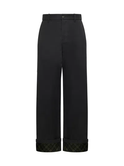 Burberry Black Trousers With Check Pattern Lapels In Gray
