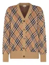 Burberry Wool And Mohair Blend Check Cardigan Women In Brown