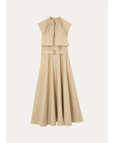 Burberry Jessica Sleeveless Belted Cotton Poplin Midi Dress In Neutral