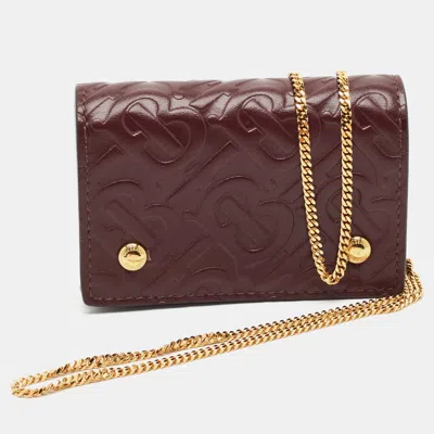 Pre-owned Burberry Jessie Burgundy Tb Monogram Leather Card Case