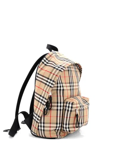 Pre-owned Burberry Jett Vintage Check Canvas Medium Backpack In Brown