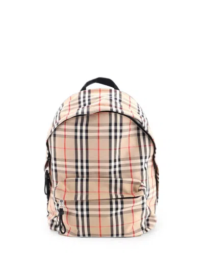 Pre-owned Burberry Jett Vintage Check Canvas Medium Backpack In Brown