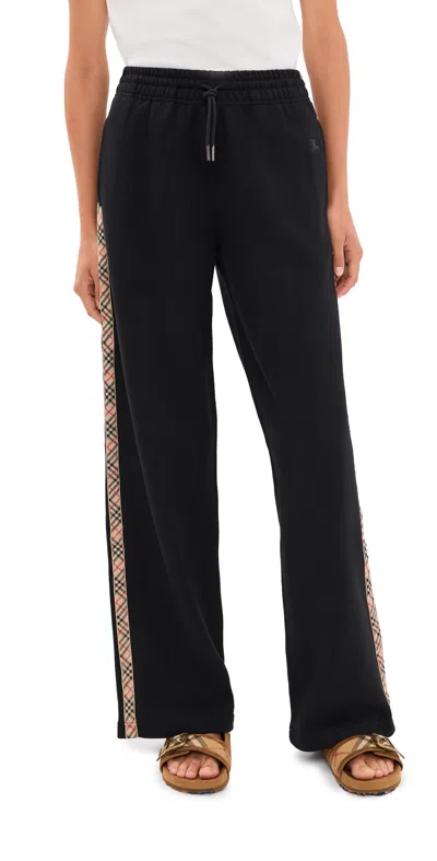 Burberry Jodie Checked Cotton-jersey Straight-leg Track Pants In Black