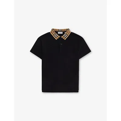 Burberry Kids' Johane Check-collar Cotton-piqué Polo Shirt 3-14 Years Black