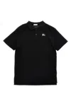 Burberry Logo Patch Cotton Polo Shirt In Black