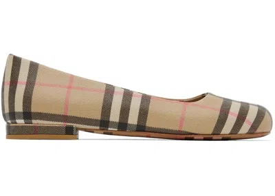 Pre-owned Burberry Joy Vintage Check Patent Ballerina Flat (women's) Sneakers In Beige