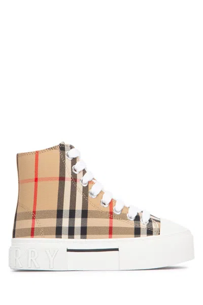 Burberry Kids' Check Print Cotton Lace-up Sneakers In Beige