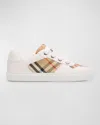 Burberry Leather & Cotton Strap Sneakers In Sand Check
