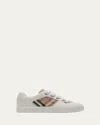 Burberry Leather & Cotton Strap Sneakers In Sand Check