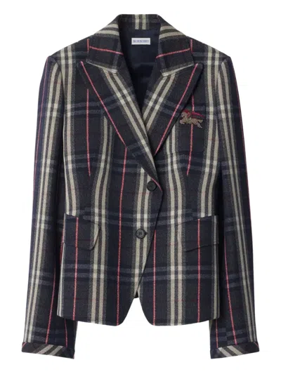 Burberry Kariertes Sakko Mit Ritteremblem In Black