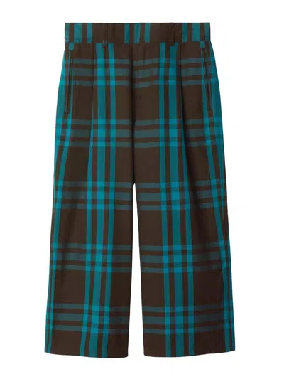 Burberry Kids Check-print Wide-leg Cotton Trousers In Green