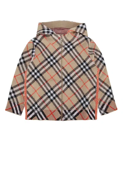 Burberry Wool Knit Hooded Zip-up Cardigan In Sandipcheck