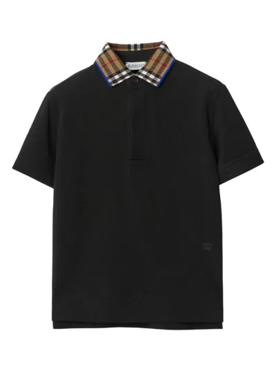 Burberry Kids' Boy's Johane Polo Check Shirt In Black