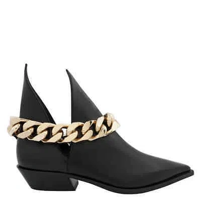 Pre-owned Burberry Keighley Chain Detail Leather Ankle Boots In Black