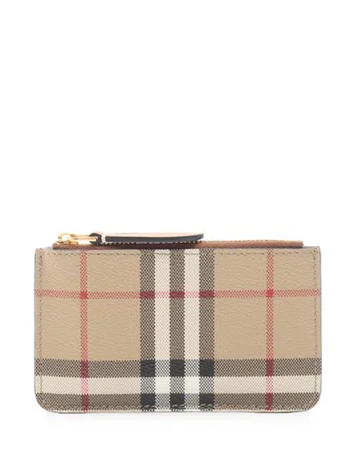 Pre-owned Burberry Kelbrook Check-pattern Keyring Card Case In Neutral