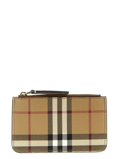 Burberry Checkered Pattern Wallet Gold-tone Hardware In Beige