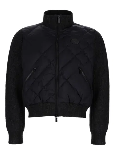 Burberry Ribbed Wool-blend Paneled Padded Shell Down Jacket In Black