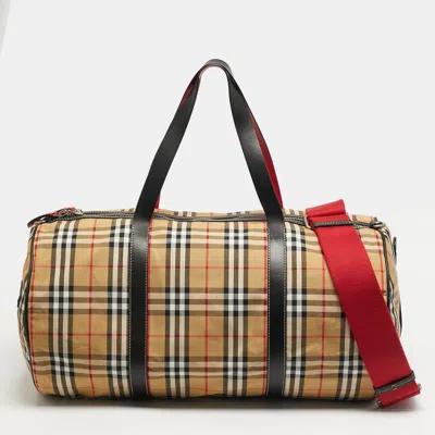Pre-owned Burberry Kennedy Large Military Red Vintage Check Fabric Duffel Bag