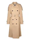Burberry Women Beige Double-breasted Trench Coat With Matching Belt In Cotton Woman In Beige