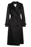 Burberry Kensington Belted Waterproof Cashmere Trench Coat In Black