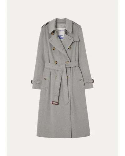 Burberry Kensington Cashmere Double-breasted Belted Trench Coat In Gray