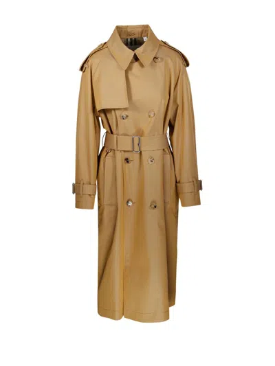 Burberry Kensington Heritage Double Breasted Belted Trench Coat In Beige