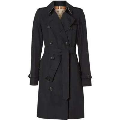 Burberry Kensington Heritage Double-breasted Cotton Trench Coat In Black